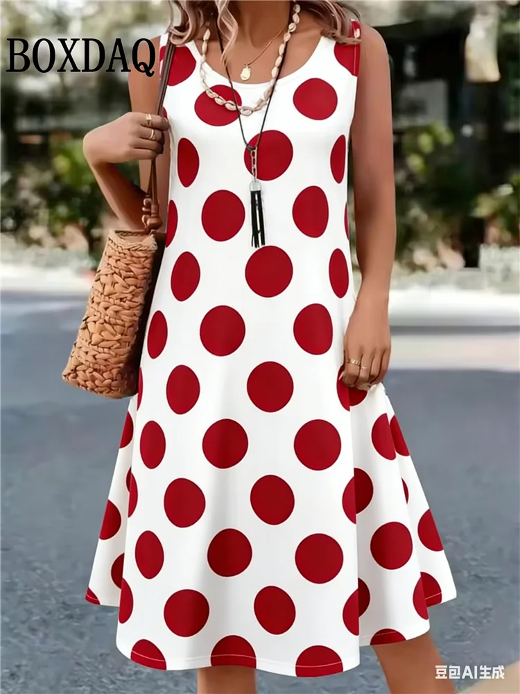 Sukienka w kropki z okrągłym dekoltem luźna codzienna Czarny