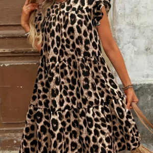 Sukienka w panterkę plus size elegancka marszczona midi Wielo