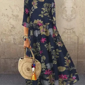 Sukienka ZANZEA oversize w kwiaty na ramiączkach – długa, boho Niebieski