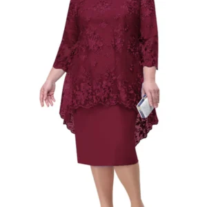 Suknia wieczorowa FSMG plus size z wysoką talią jednokolorowa Burgundia
