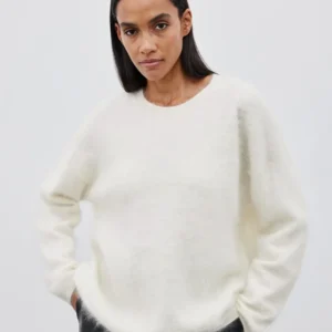 Sweter casualowy z okrągłym dekoltem, luźny pulower damski Beżowy