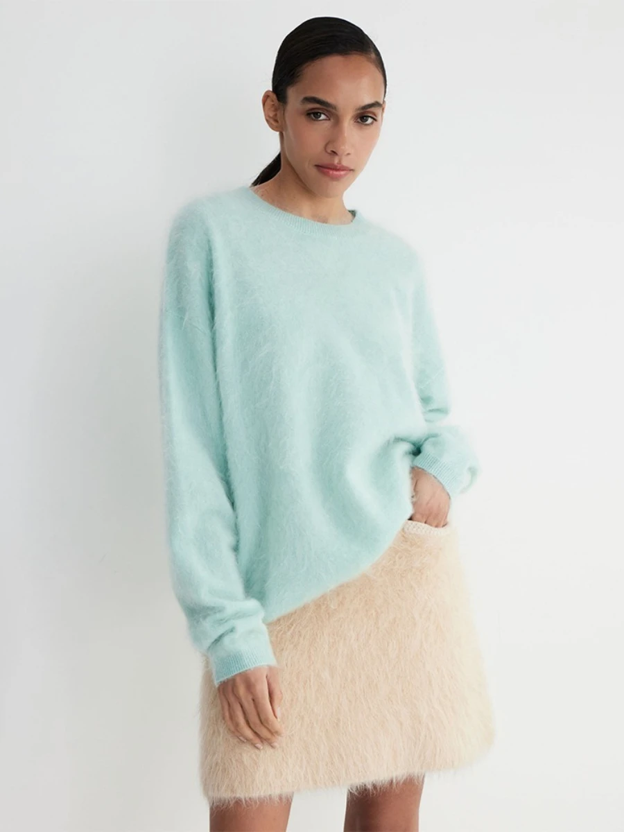 Sweter casualowy z okrągłym dekoltem, luźny pulower damski Czarny