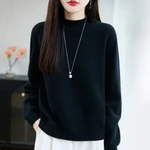 Sweter damski 100% bawełna okrągły dekolt luźny krój Czarny