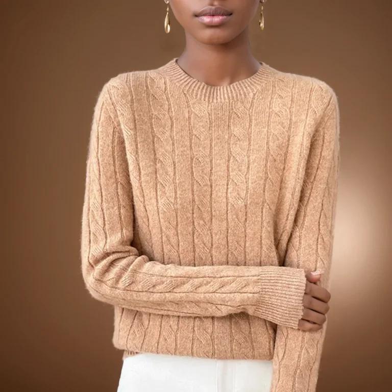 Sweter damski 100% wełna koreański styl z długim rękawem Szampan