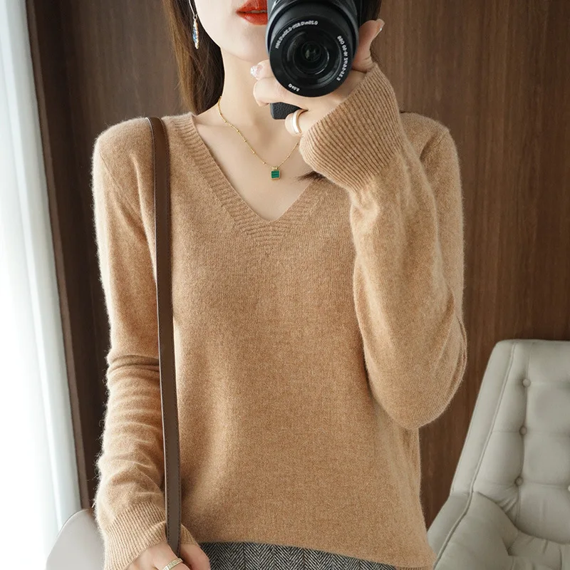 Sweter damski casualowy z dekoltem V w stylu boho Głównik