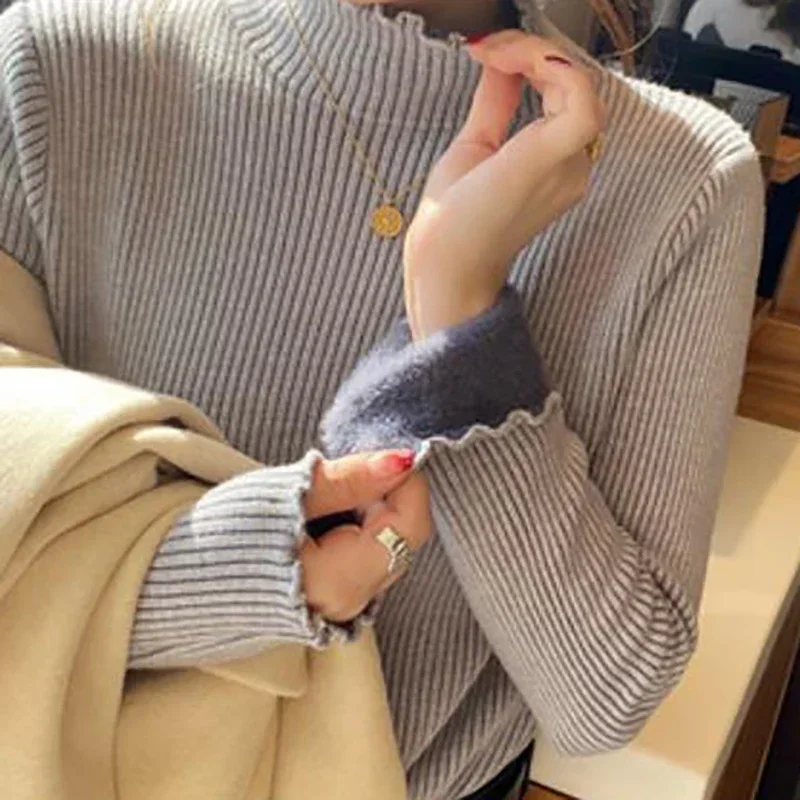 Sweter damski z falbanką pod szyją kaszmirowy ciepły Czarny