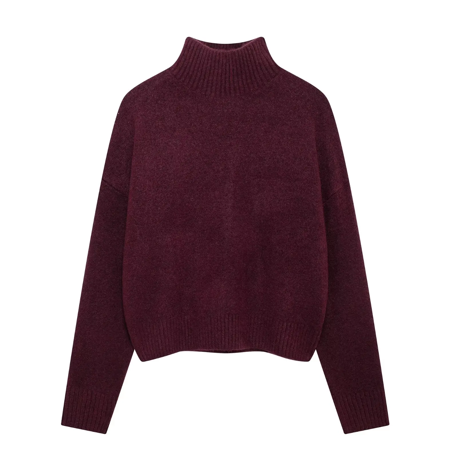 Sweter damski z golfem burgundowy dzianinowy ciepły Błękitny