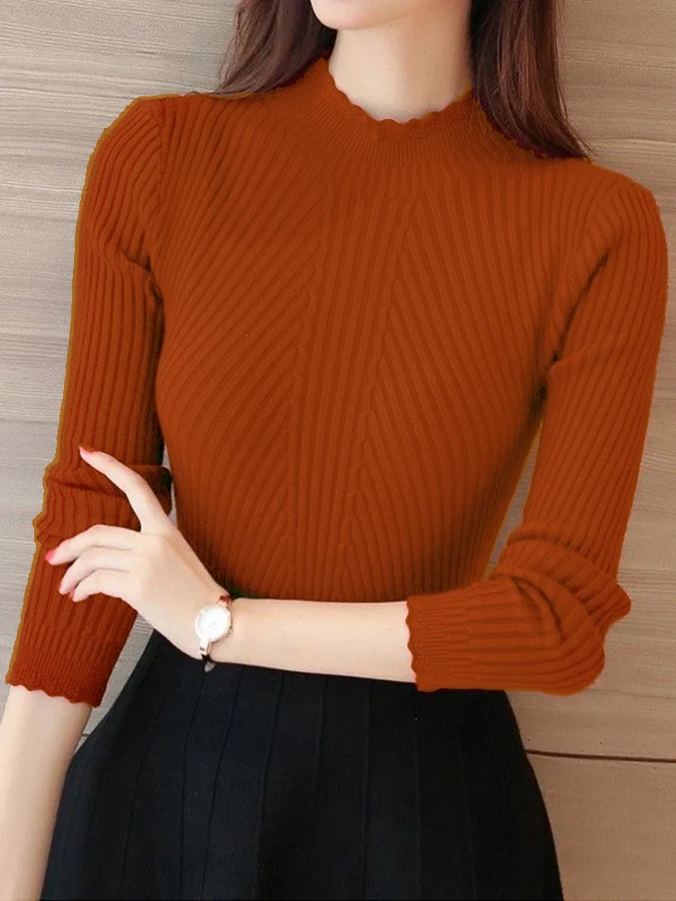 Sweter damski z golfem i falbankami Jiaotang