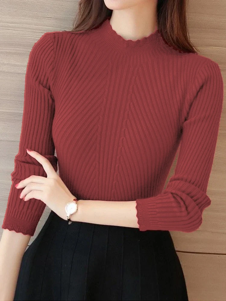 Sweter damski z golfem i falbankami Zhuanhong
