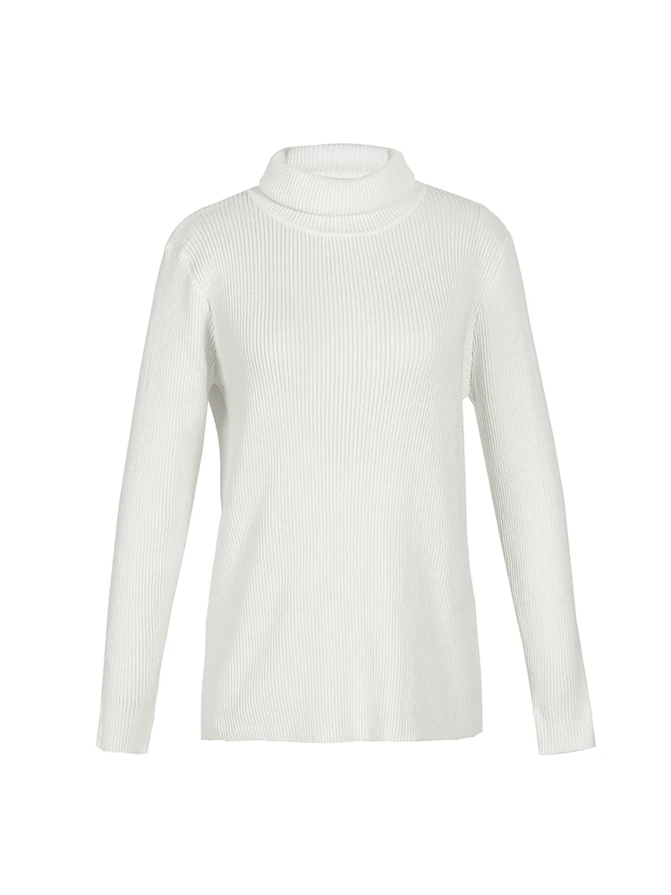 Ciepły sweter damski z golfem plus size Szaro biały