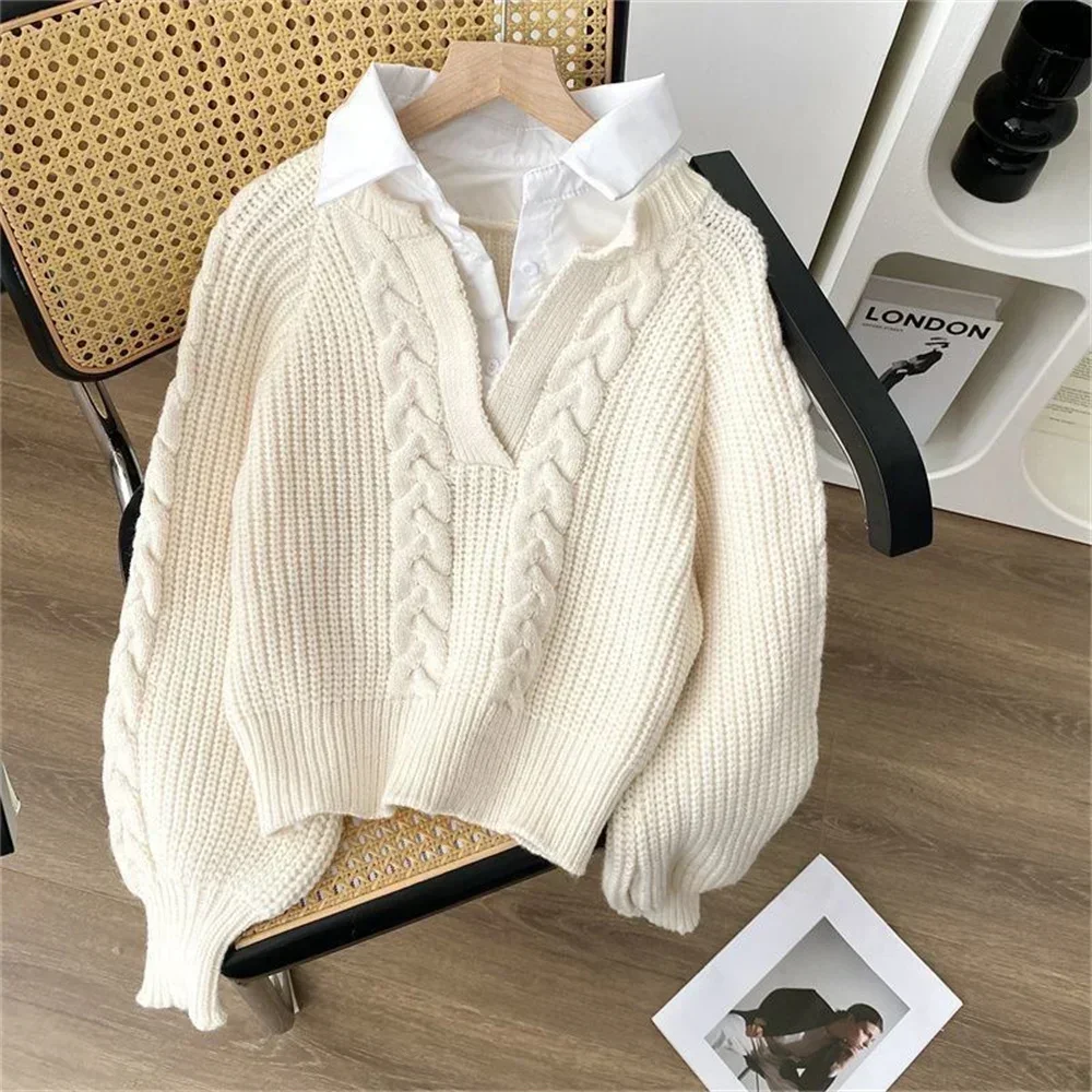 Sweter damski z imitacją dwuczęściowego kompletu Beżowy