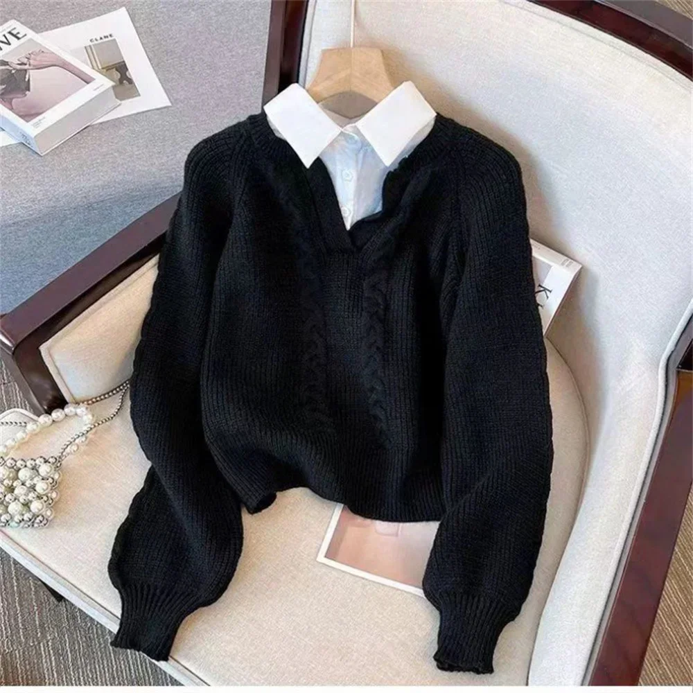 Sweter damski z imitacją dwuczęściowego kompletu Czarny