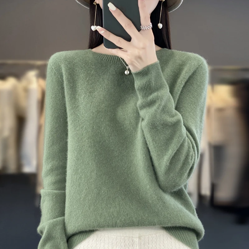 Sweter damski 100% merino z okrągłym dekoltem Turkusowy