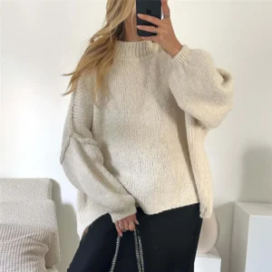 Sweter damski oversize z golfem dzianinowy Kolba