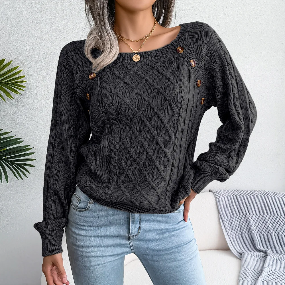 Sweter damski z prążkowanej dzianiny z kwadratowym dekoltem Kolba