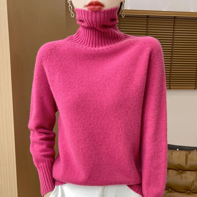 Sweter damski z wełny merynosowej 100% długi rękaw Bordowy