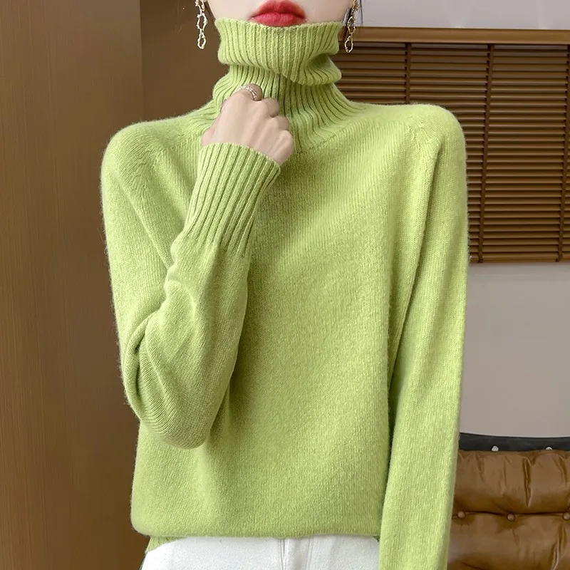 Sweter damski z wełny merynosowej 100% długi rękaw Jasny zielony
