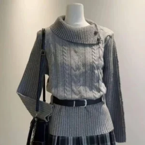 Sweter dzianinowy z kokardą Y2K dopasowany krój Bordowy
