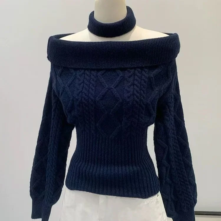 Sweter dzianinowy z kokardą Y2K dopasowany krój Kolor czekoladowy