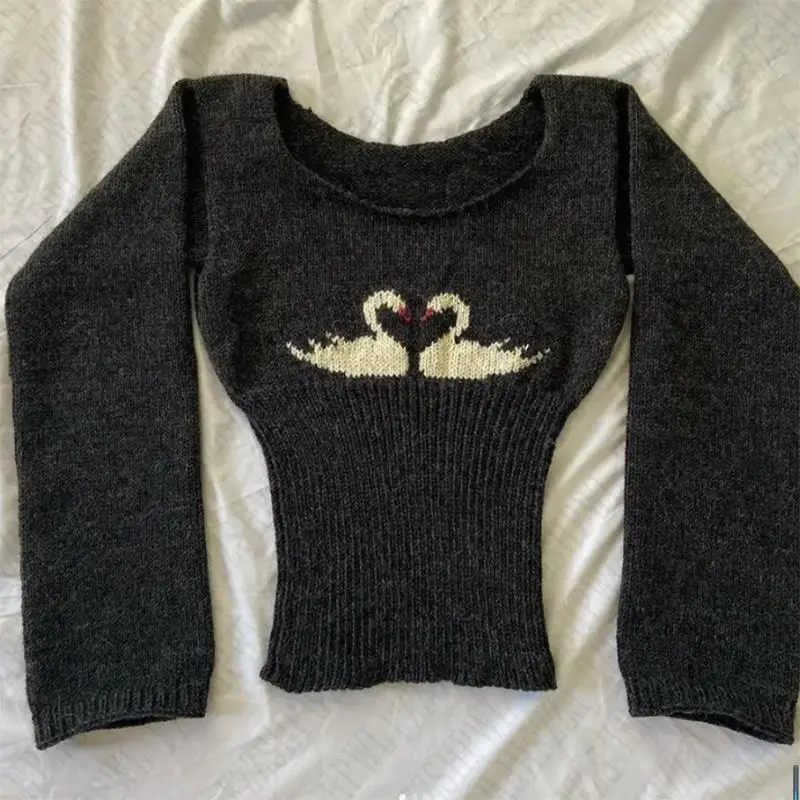 Sweter EMO Y2K z kwiatowym nadrukiem Punk Gothic Vintage Kolba