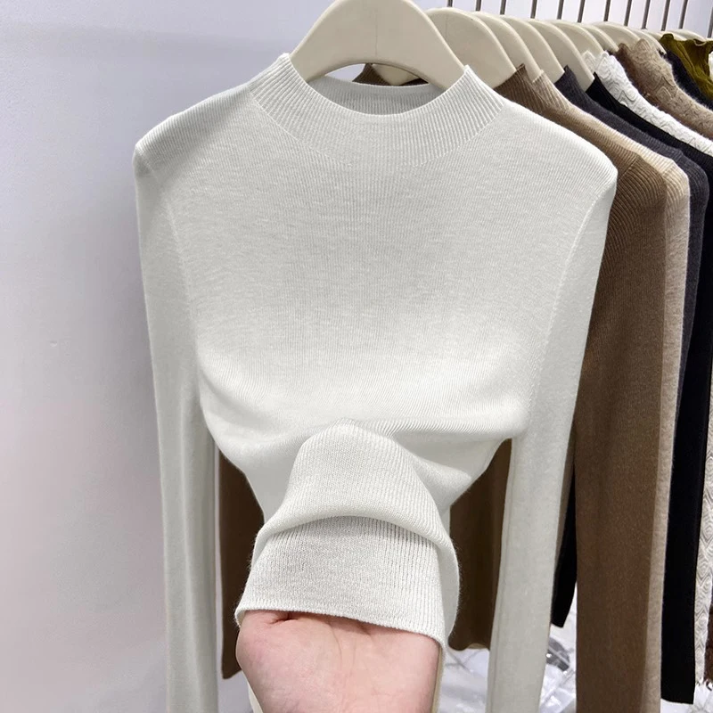 Sweter z golfem damski ciepły dopasowany miękki dzianinowy Armijna zieleń