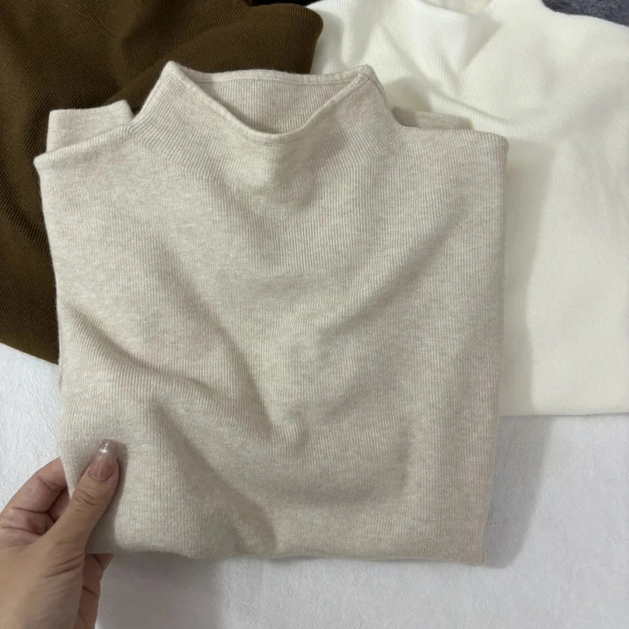 Sweter golf damski Harajuku, dopasowany, miękki na jesień zimę Armijna zieleń