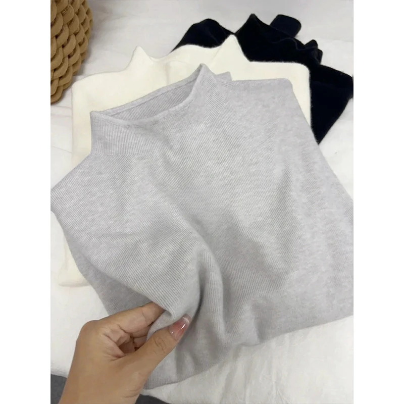 Sweter golf damski Harajuku, dopasowany, miękki na jesień zimę Beżowy