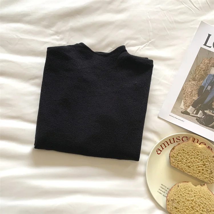 Sweter golf damski Harajuku, dopasowany, miękki na jesień zimę Błękitny