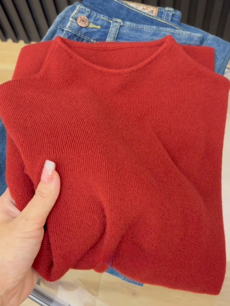 Sweter golf damski Harajuku, dopasowany, miękki na jesień zimę Fioletowy