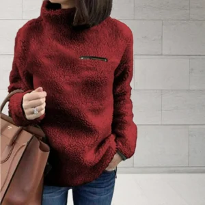 Sweter golf damski z zamkiem, miękki i ciepły, seksowny top Czerwony