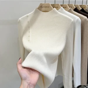 Sweter golf damski zapinany na guziki, koreański styl slim fit Armijna zieleń