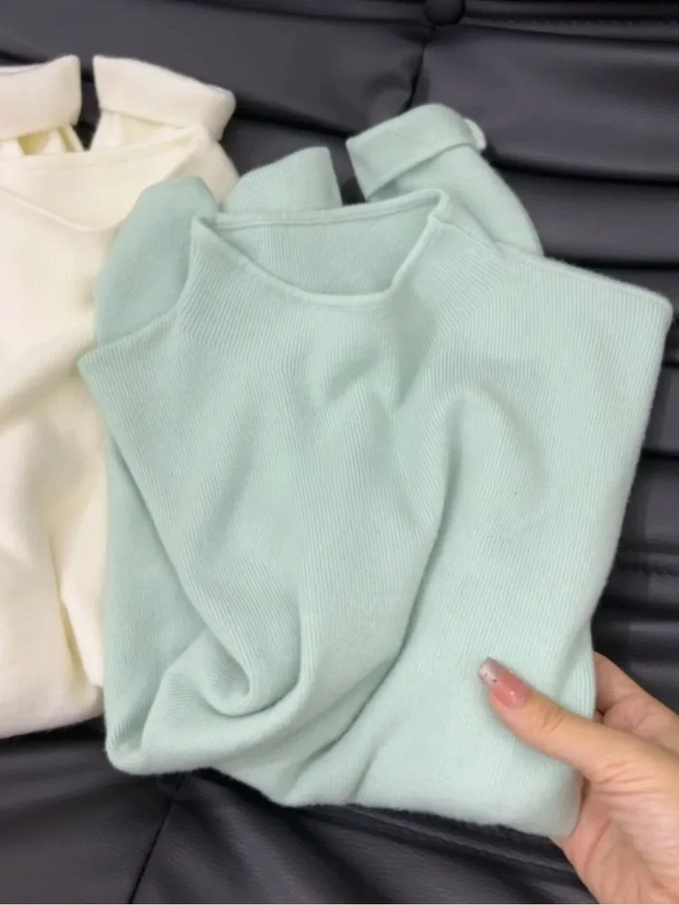 Damski sweter golf vintage z długim rękawem casualowy Beżowy