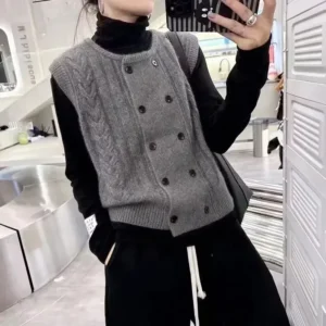 Sweter kamizelka z warkoczowym splotem w stylu francuskim Beżowy