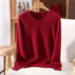 Sweter z kaszmiru z dekoltem w serek, luźny krój Khaki