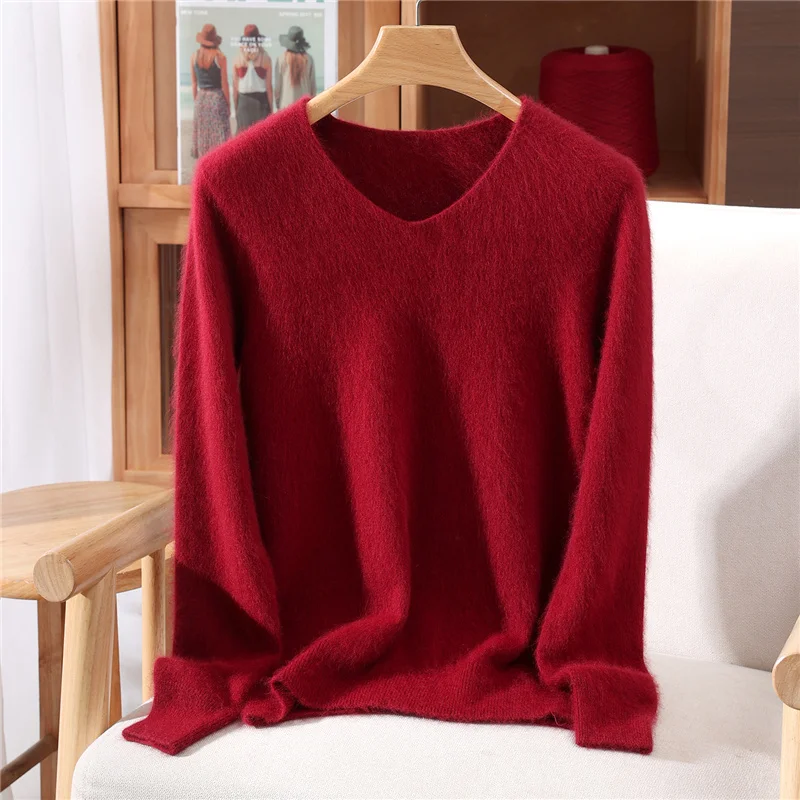 Sweter z kaszmiru z dekoltem w serek, luźny krój Khaki