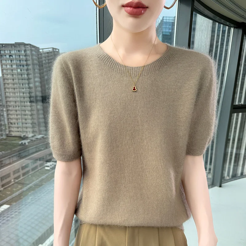 Sweter kaszmirowyz krótkim rękawem, letni top z dzianiny Głównik