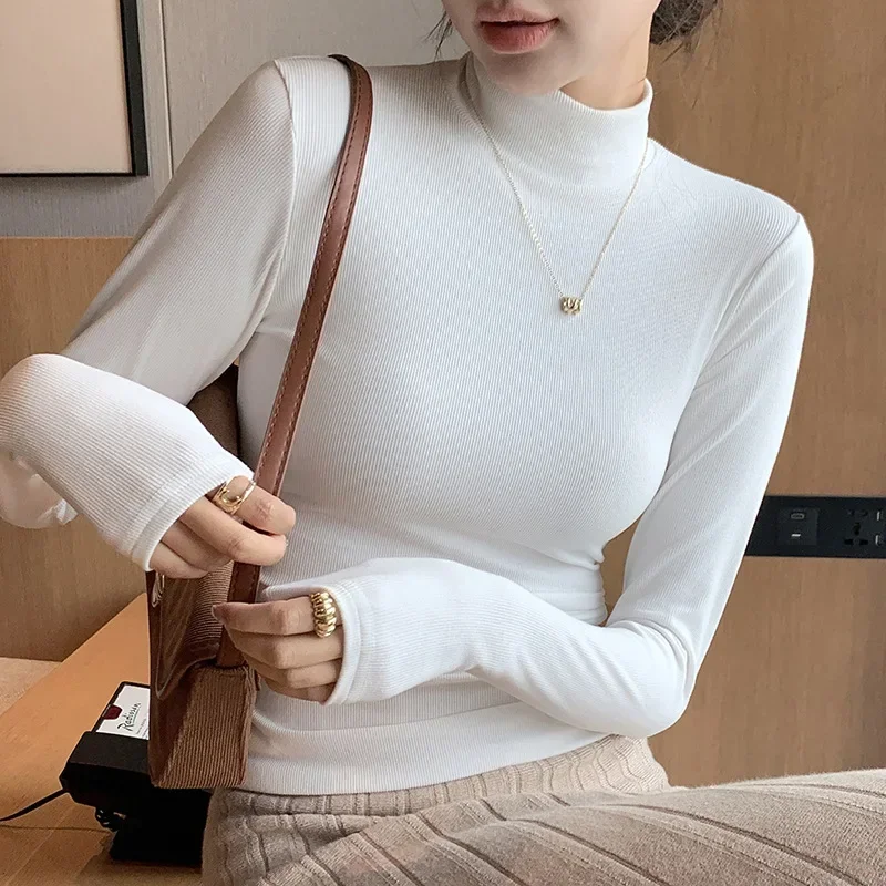 Sweter z półgolfem dzianinowy top koreański styl Biały