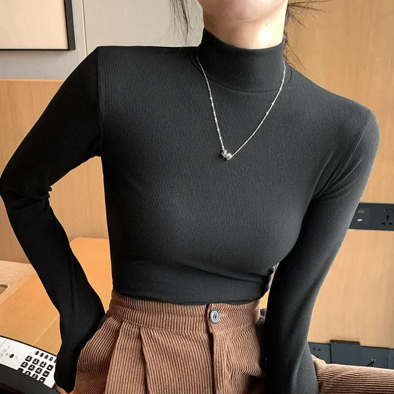 Sweter z półgolfem dzianinowy top koreański styl Czarny