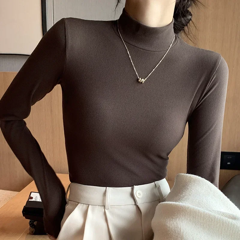 Sweter z półgolfem dzianinowy top koreański styl Zielony