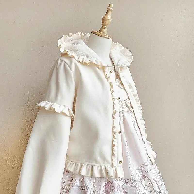 Sweter rozpinany Kawaii z motywem grzyba — ciepły płaszcz Y2K Beżowy
