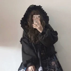 Sweter rozpinany Kawaii z motywem grzyba — ciepły płaszcz Y2K Czarny