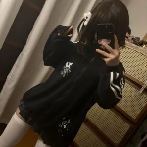 Sweter rozpinany na zamek w stylu preppy Y2K Czarny
