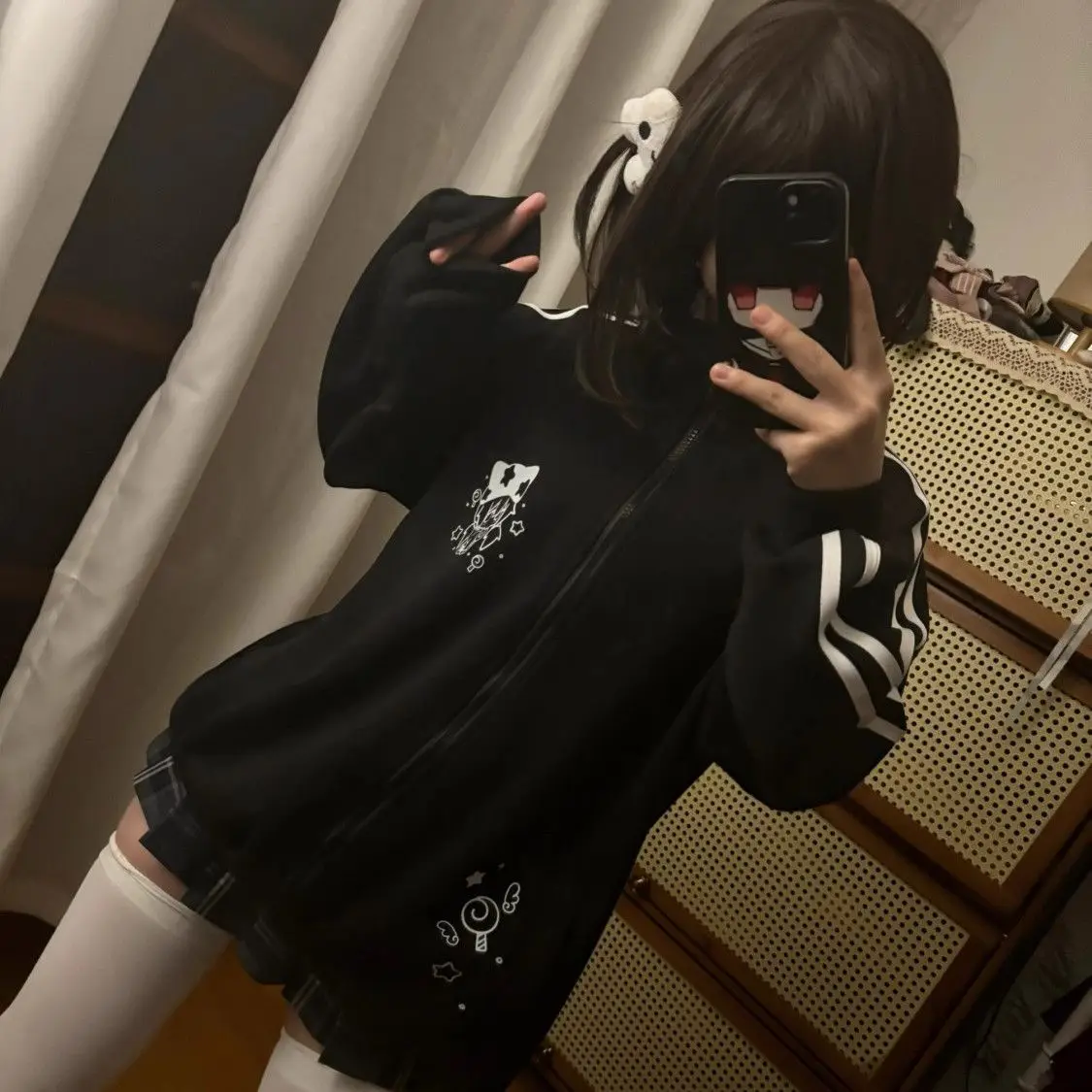 Sweter rozpinany na zamek w stylu preppy Y2K Czarny