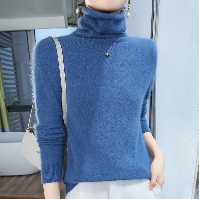 Sweter turtleneck z czystego kaszmiru norki luźny duże rozmiary Bordowy
