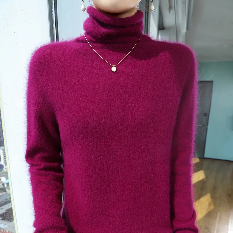 Sweter turtleneck z czystego kaszmiru norki luźny duże rozmiary Brązowy