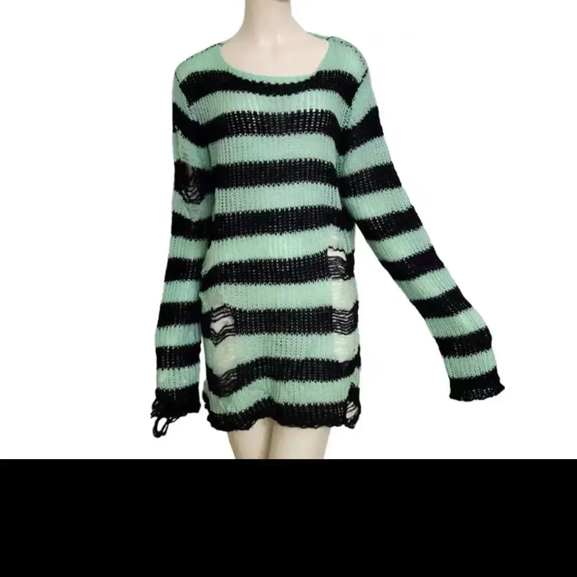 Sweter w paski oversize z wycięciami w stylu Harajuku Pomarańczowy