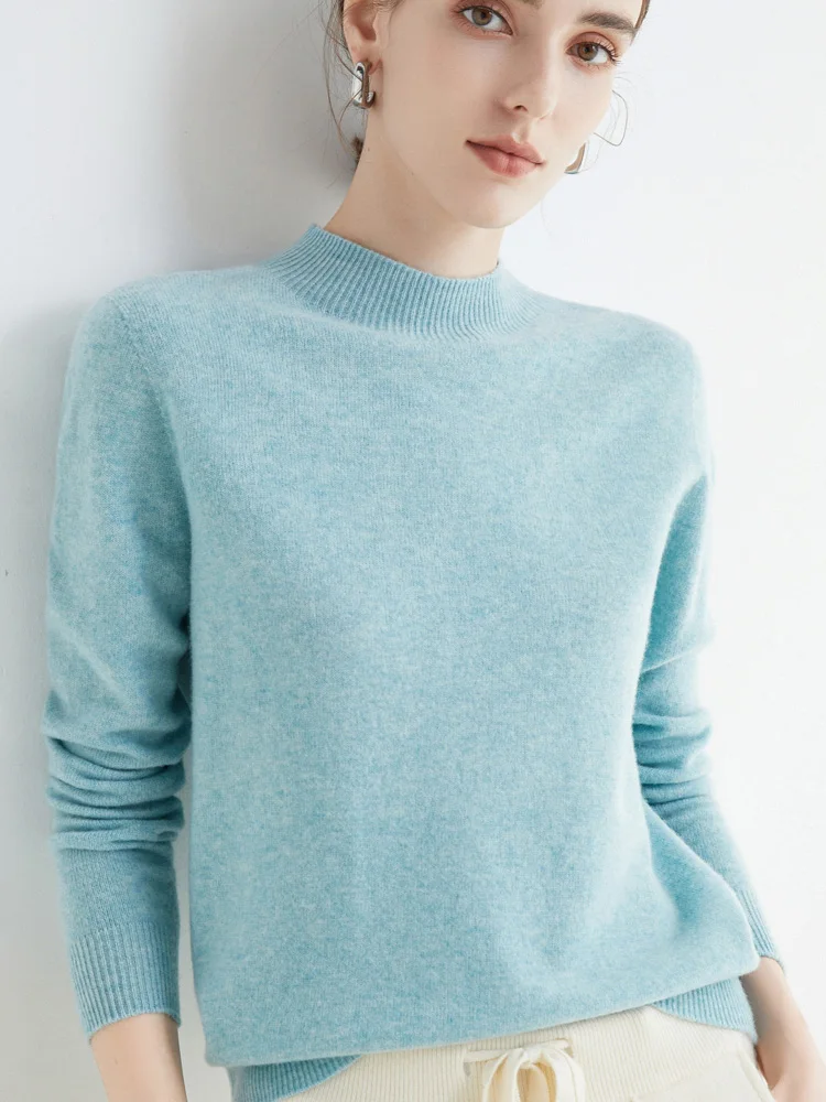 Sweter z wełny merynosowej z półwysokim kołnierzem Khaki