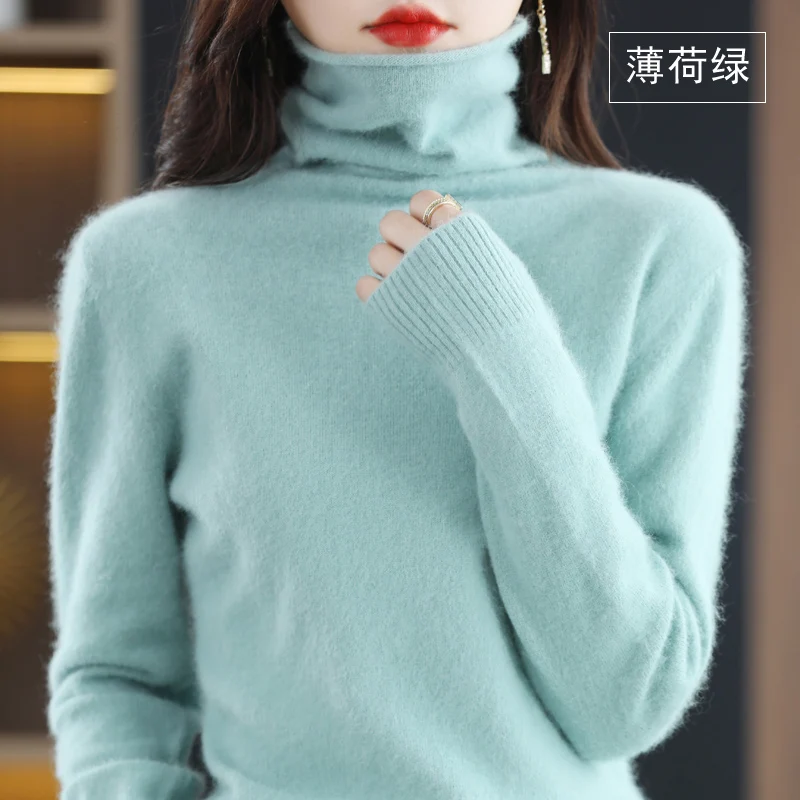 Sweter z golfem z miękkiej dzianiny Miętowy