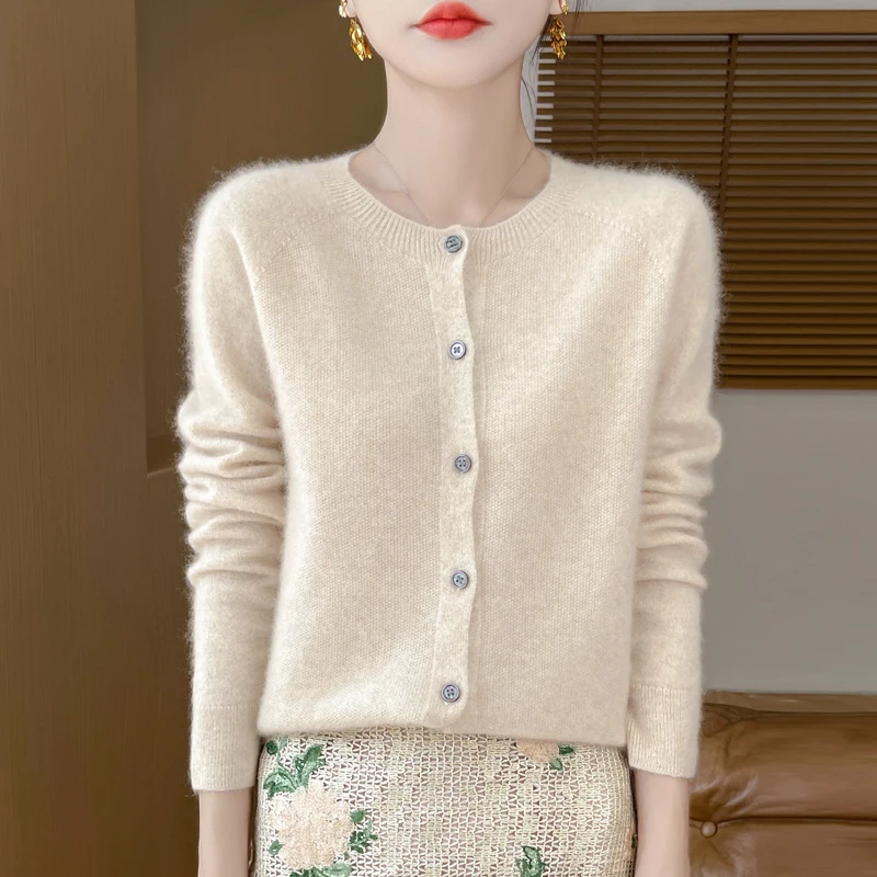 Sweter z wełny merino z okrągłym dekoltem Beżowy