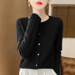 Sweter z wełny merino z okrągłym dekoltem Czarny
